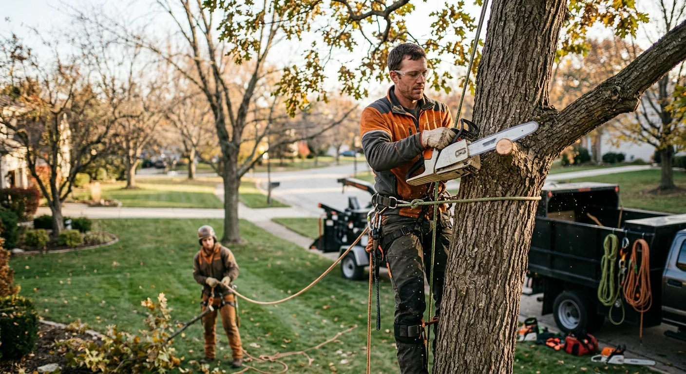 Crane lifting a large trunk section over a St. Charles backyard