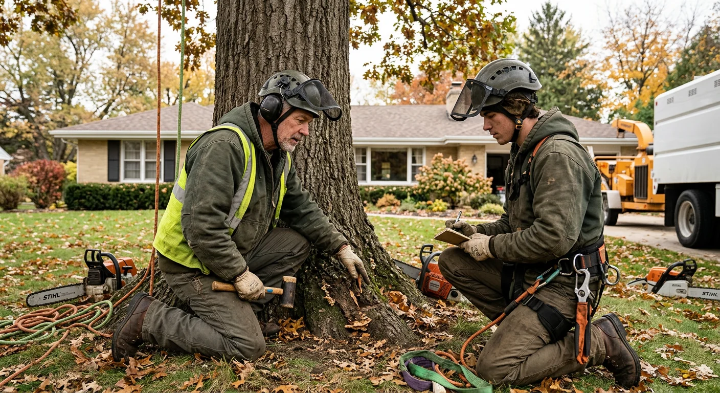 Crew removing a storm-split tree over a St. Charles home