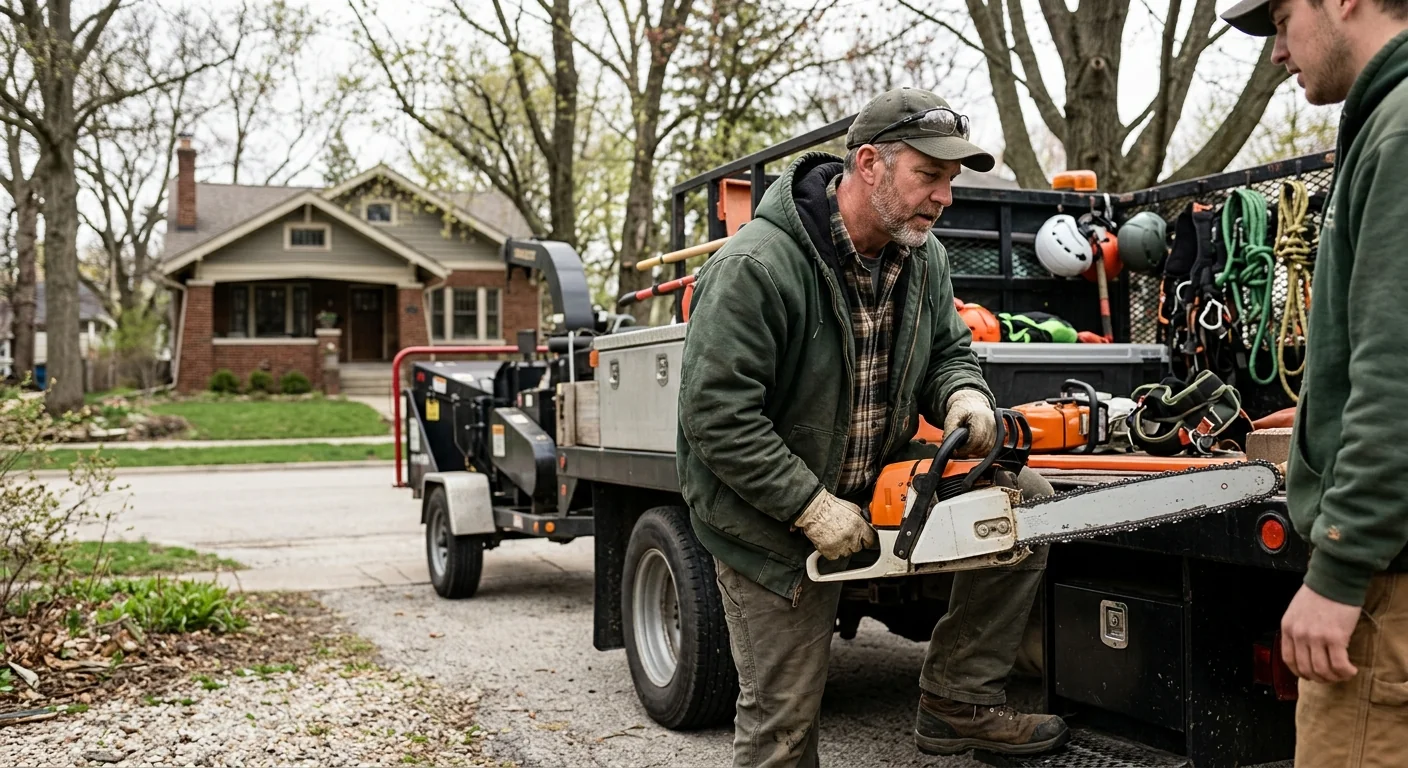 St Charles Tree Service technician reviewing Tree Service equipment in St. Charles, IL