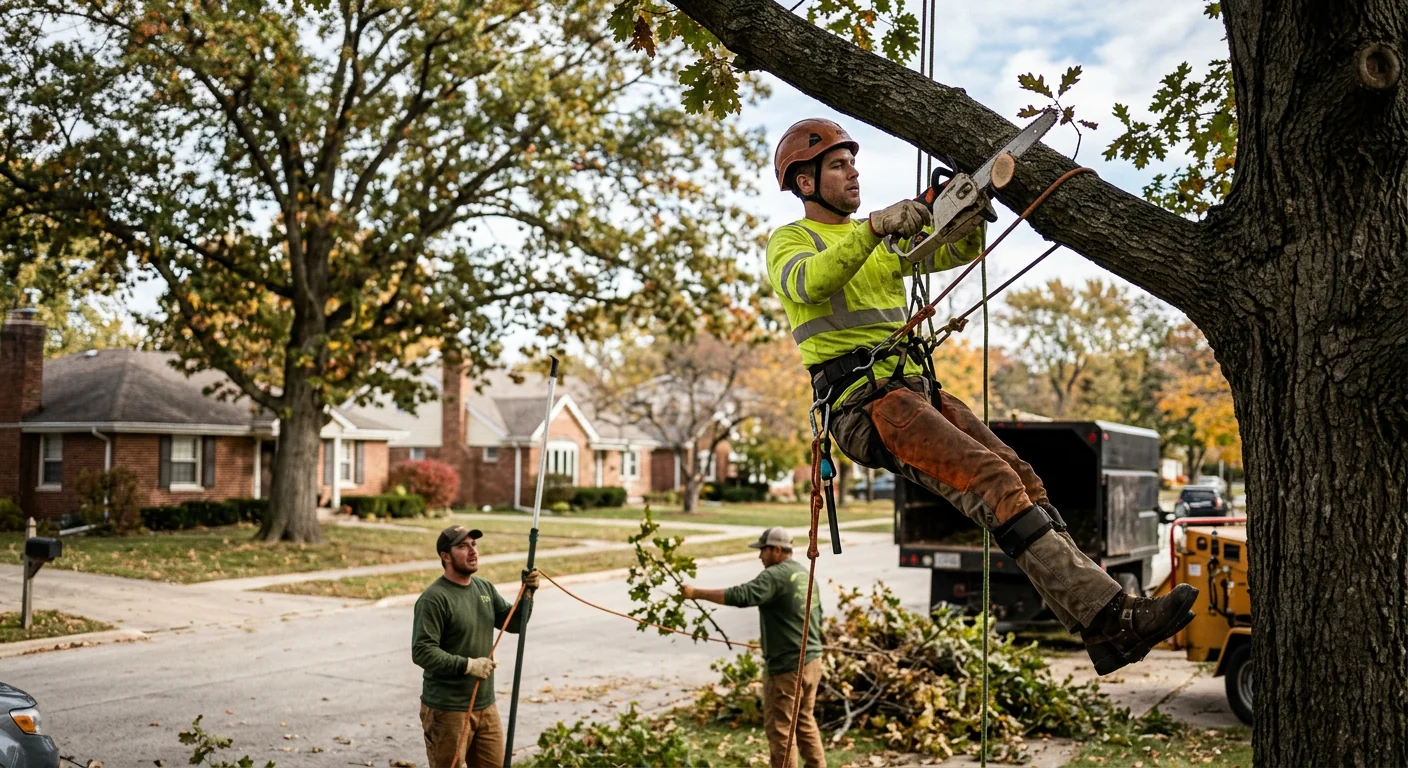 Stump grinder cutting a large tree stump below grade in a residential yard