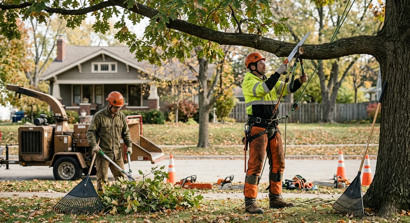 Arborist inspecting tree canopy health on a residential St. Charles property