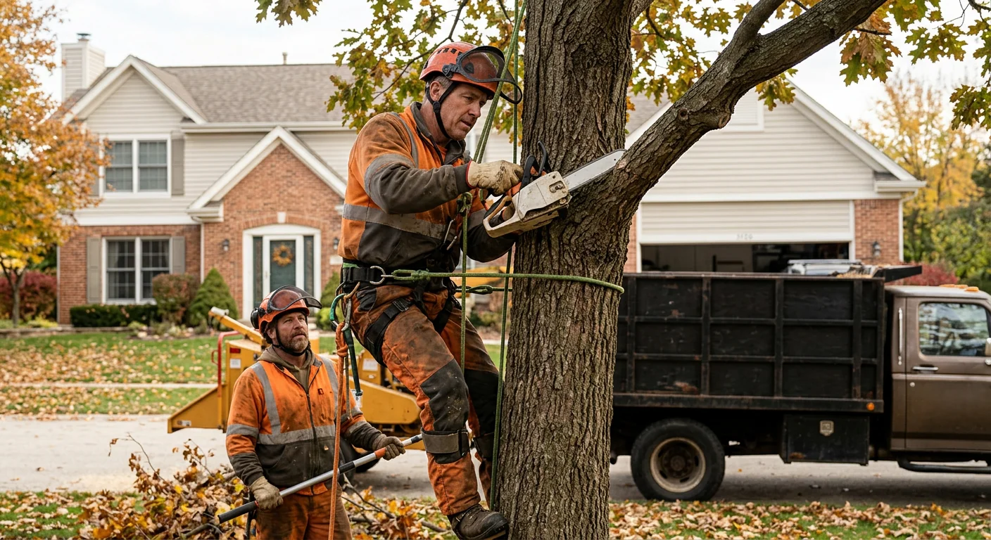Climber making a clean pruning cut on a large maple in St. Charles