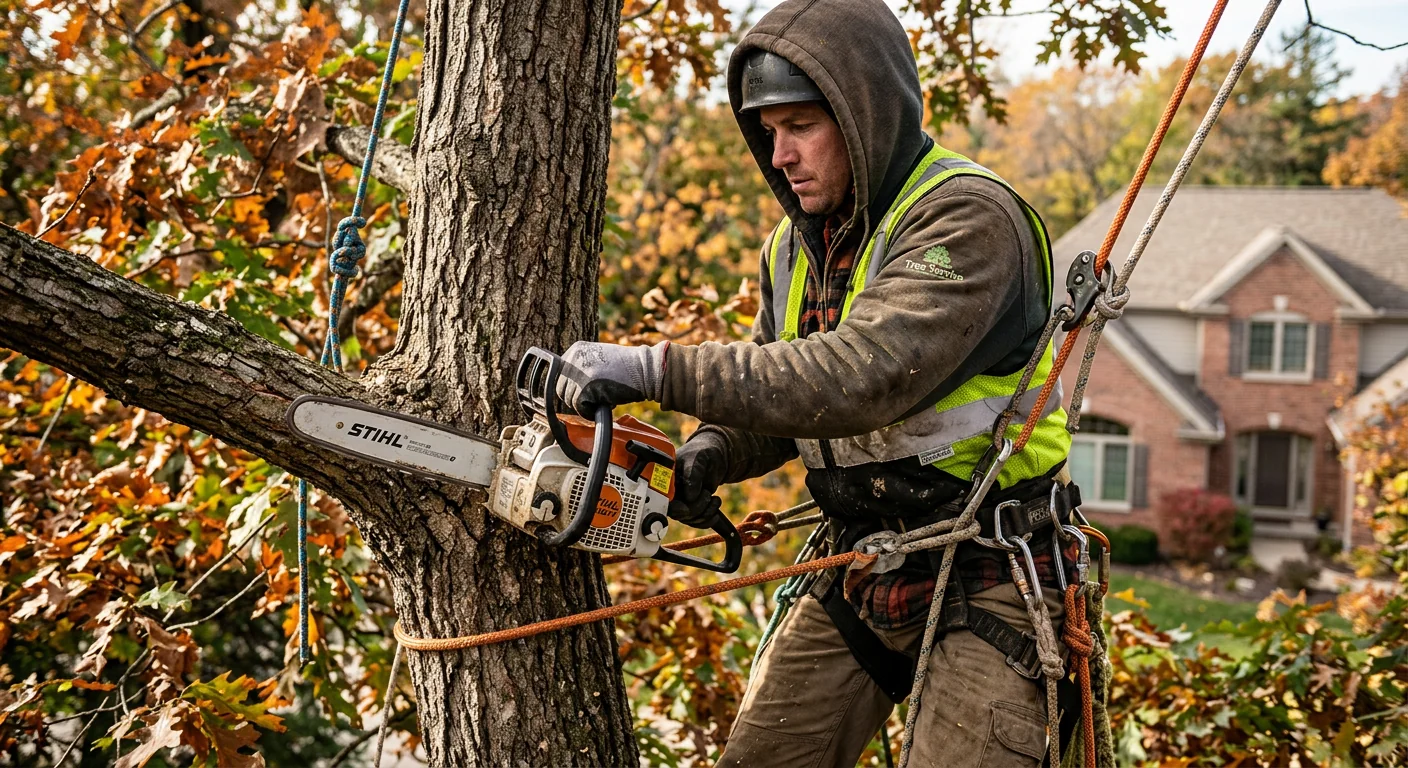 Weak V-crotch and rubbing limbs marked for corrective pruning