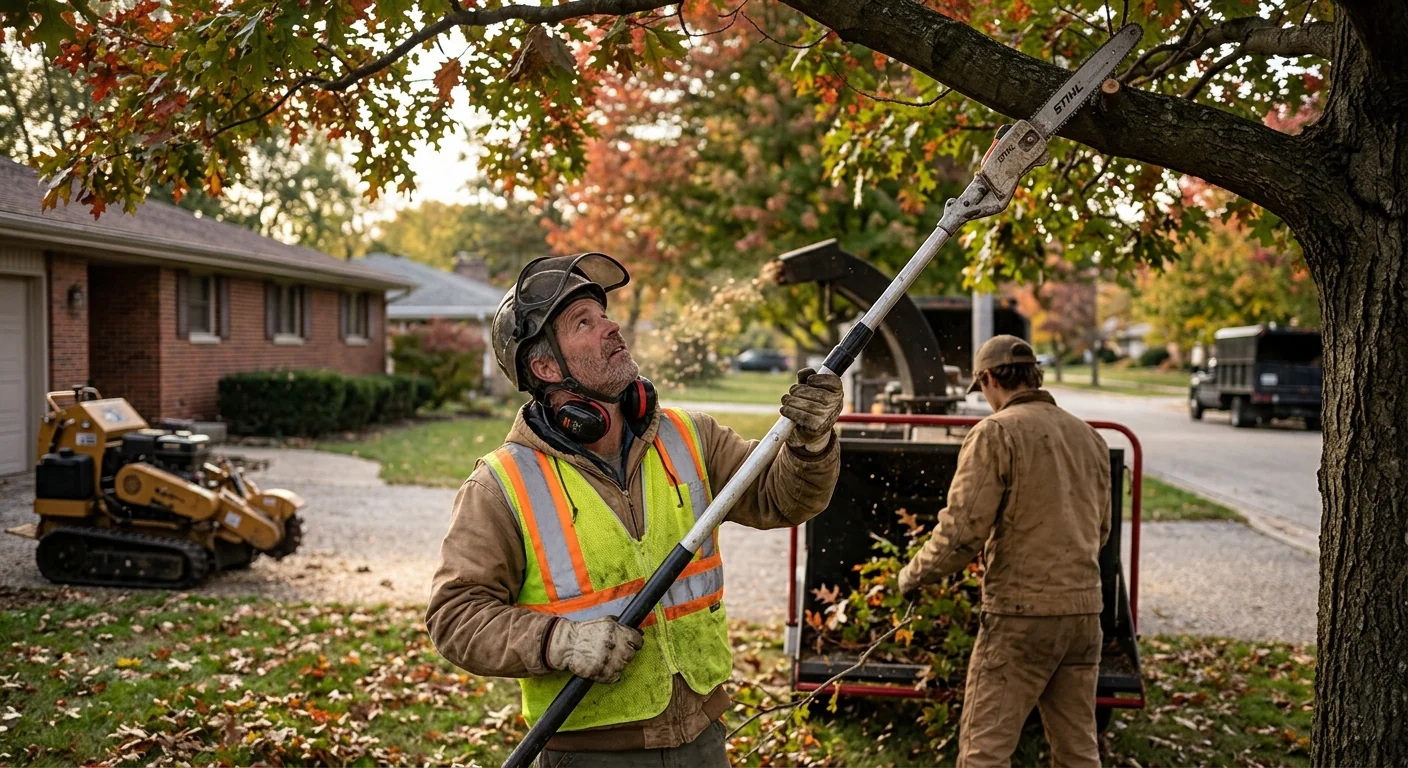 Arborist reviewing tree condition with a homeowner on a St. Charles property
