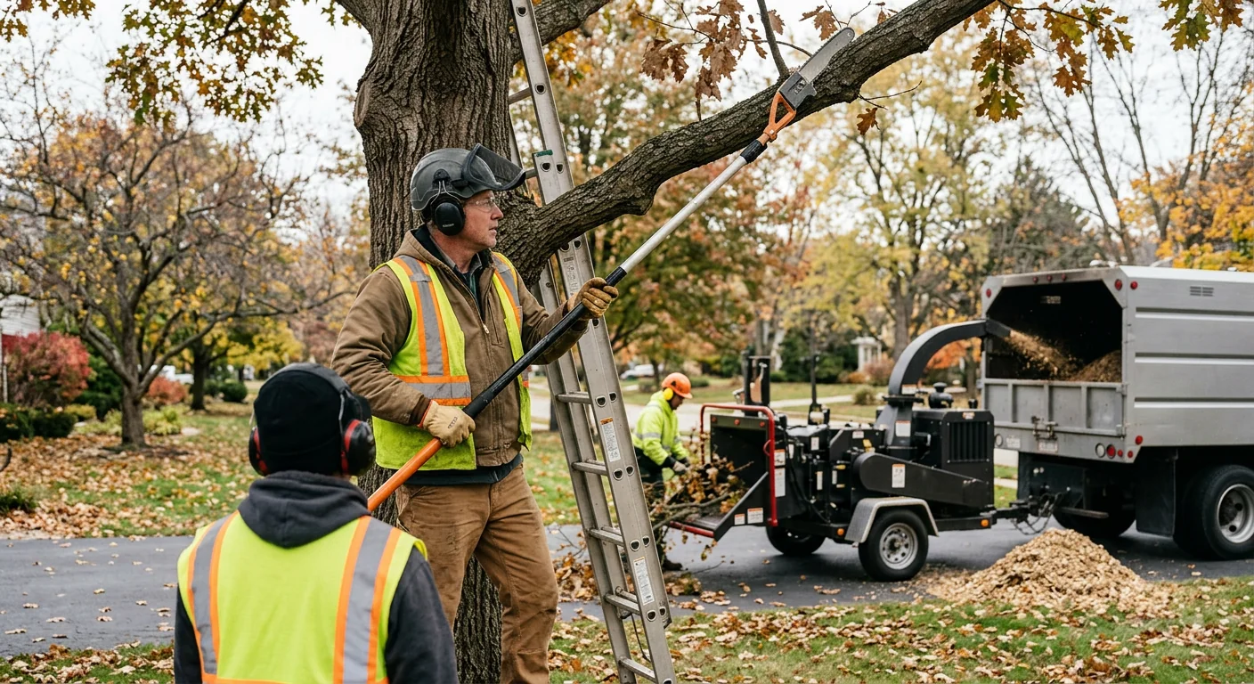 St. Charles tree crew reviewing job scope and inspecting canopy before starting work
