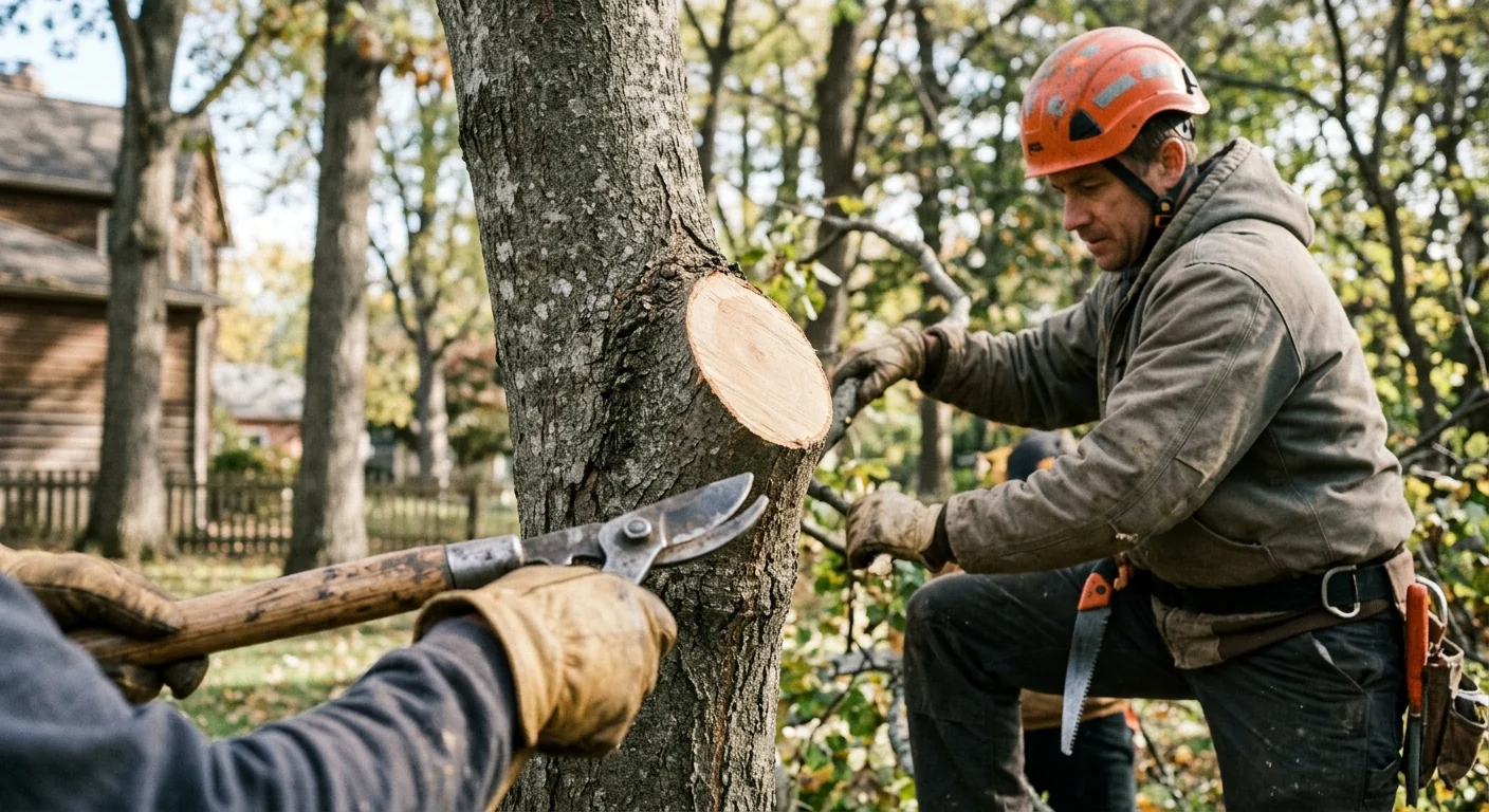 Close-up of a clean pruning cut made just outside the branch collar